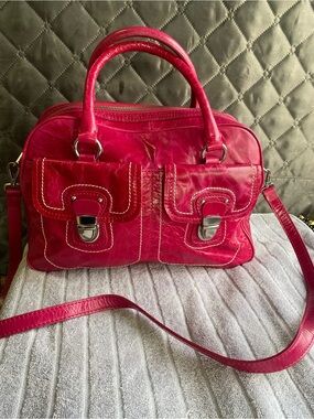 Vintage DANIER Fuchsia Pink Leather Utility Bag Cargo Satchel Crossbody Y2K
